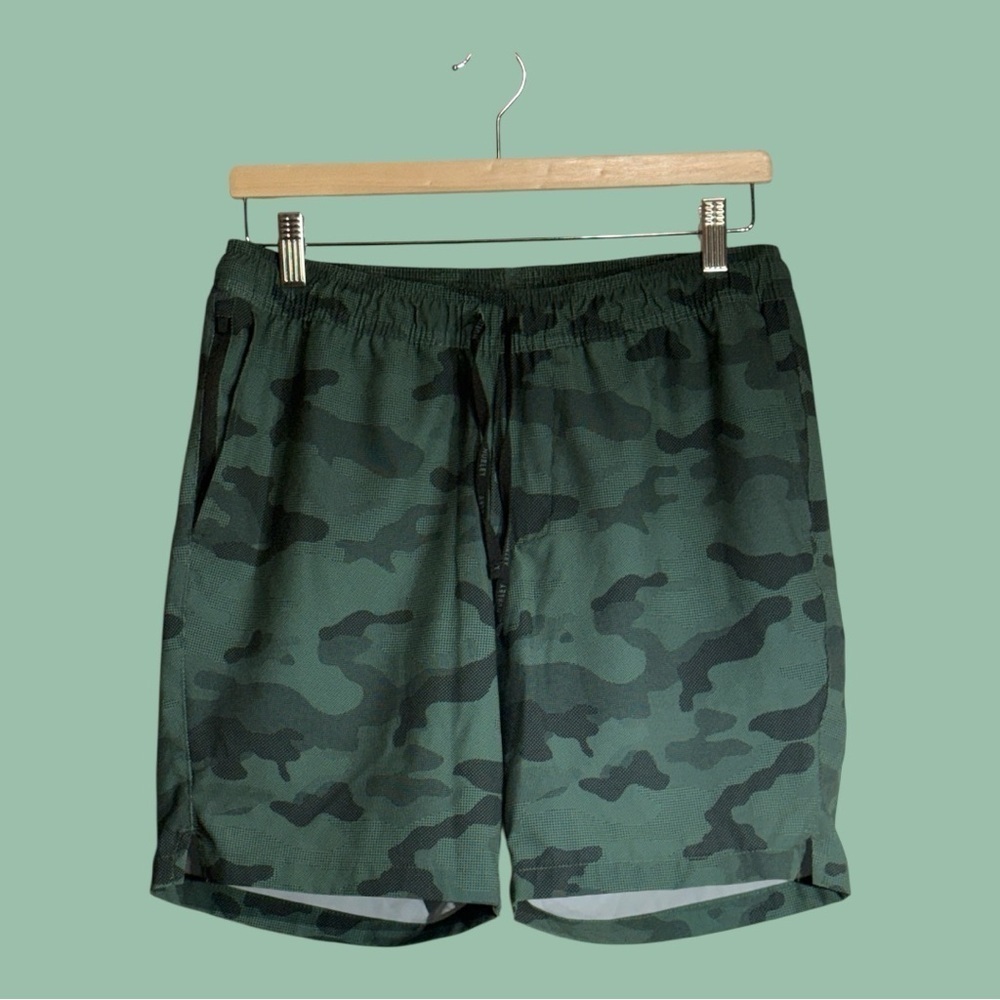 Hurley Hybrid Trainer Shorts Camo Green Black Lined Drawstring Waist Size Small